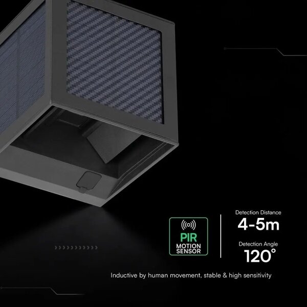 LED Solární nástěnné svít. se sen LED/9W/3,7V 3000/4000/6000K IP65 2600mAh černá