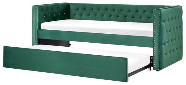Rozkládací postel Umělý samet GASSIN 90 x 200 cm Smaragdová