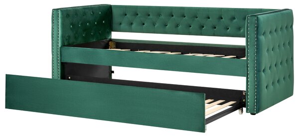Rozkládací postel Umělý samet GASSIN 90 x 200 cm Smaragdová