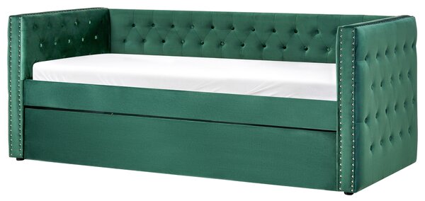 Rozkládací postel Umělý samet GASSIN 90 x 200 cm Smaragdová