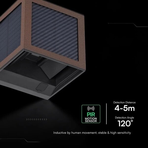 LED Solární nástěnné svít. se sen LED/9W/3,7V 3000/4000/6000K IP65 2600mAh hnědá