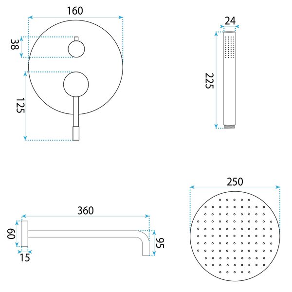 Rea Lungo Diamond, podomítková sprchová souprava + BOX, měděná matná, REA-P5697