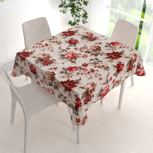 Biante Bavlněný čtvercový ubrus Sandra SA-399 Červené pivoňky na pískovém 50x50 cm