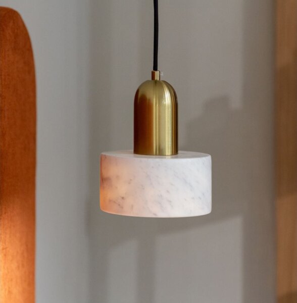 Lustr na lanku MARBLE 1xE27/60W/230V zlatá/bílá/dekor mramoru