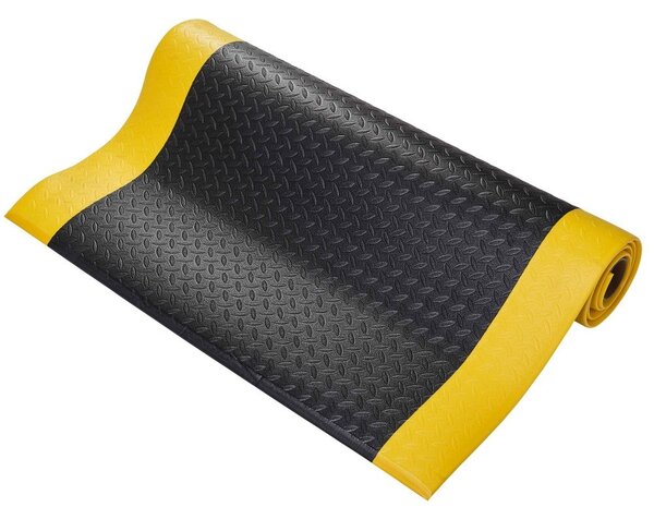 Protiúnavová rohož s diamantovým vzorem, PVC, 90 x 150 cm, černá / žlutá