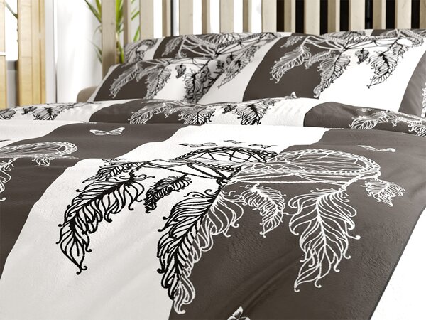 Sada mikroplyšového povlečení TIRSO šedo-bílé + prostěradlo mikroplyš SOFT 90x200 cm bílé, jednolůžko