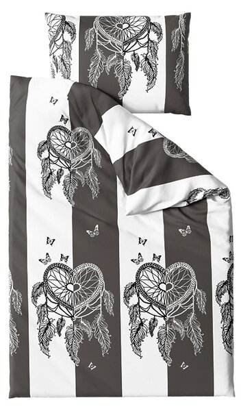 Sada mikroplyšového povlečení TIRSO šedo-bílé + prostěradlo mikroplyš SOFT 90x200 cm bílé, jednolůžko
