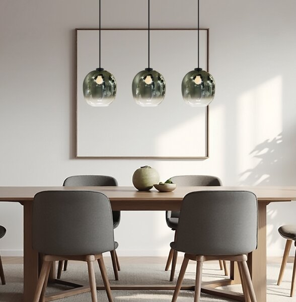 Lustr na lanku MIRROR 3xE27/14W/230V kouřová černá