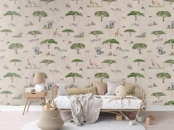 Tapeta savana Sunny Savannah Sand | Fugu Materiál: Digitální eko vlies - klasická tapeta nesamolepicí