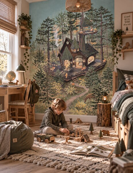 FUGU Designová tapeta Lesní obchůdek – Tiny Woodland Shop Materiál: Digitální eko vlies - klasická tapeta nesamolepicí