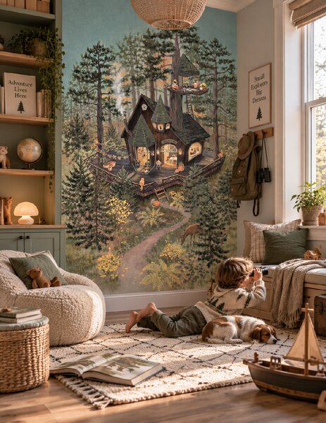 FUGU Designová tapeta Lesní obchůdek – Tiny Woodland Shop Materiál: Digitální eko vlies - klasická tapeta nesamolepicí