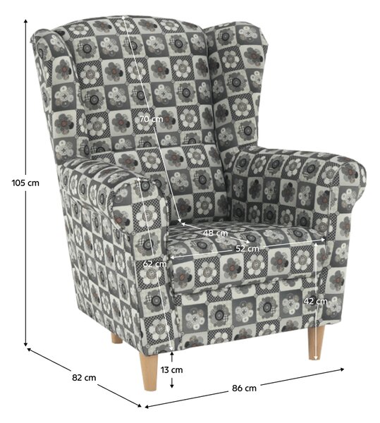 KONDELA Křeslo ušák, látka patchwork N1, CHARLOT