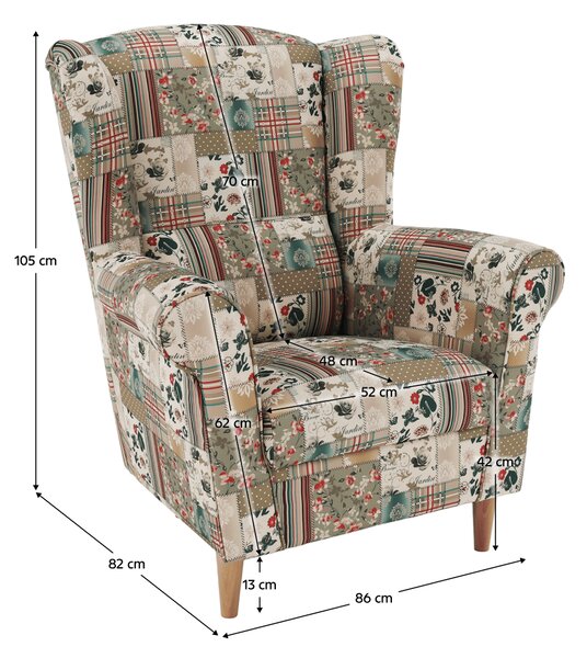 Křeslo ušák, látka patchwork Viorica 1, Charlot