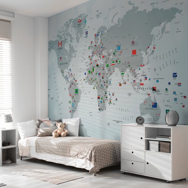 Fototapety Mapa světa s vlajkami, Fototapety dětské, Fototapety pro chlapce, u72599 : uwalls.cz