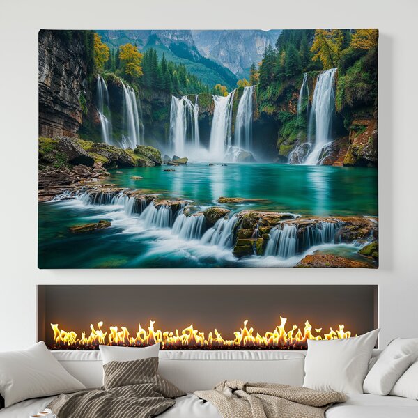 Obraz na plátně - Malé velké vodopády v podzimních horách FeelHappy.cz Velikost obrazu (šířka x výška): 40 x 30 cm