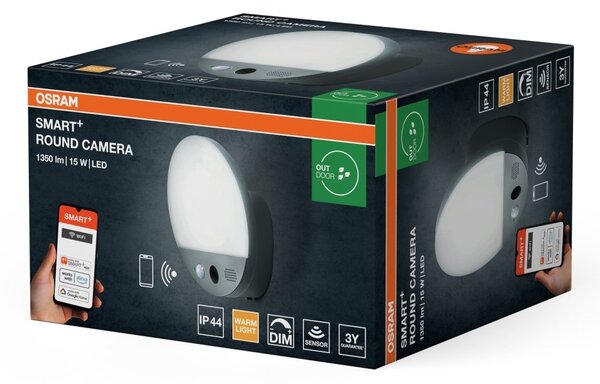 Chytré venkovní nástěnné svítidlo Wifi Camera Round s kamerou, Teplá Bílá