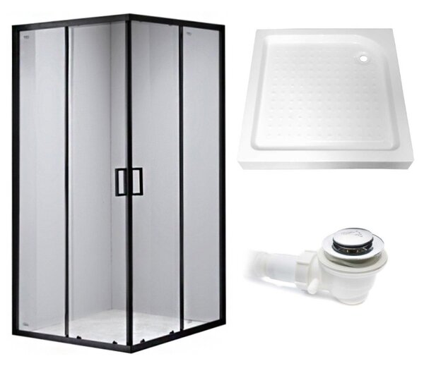 BPS-koupelny Čtvercový sprchový kout HYD-SK30B 90x90 černá/transparent + vanička HYD-SSV-SXL02B bílá