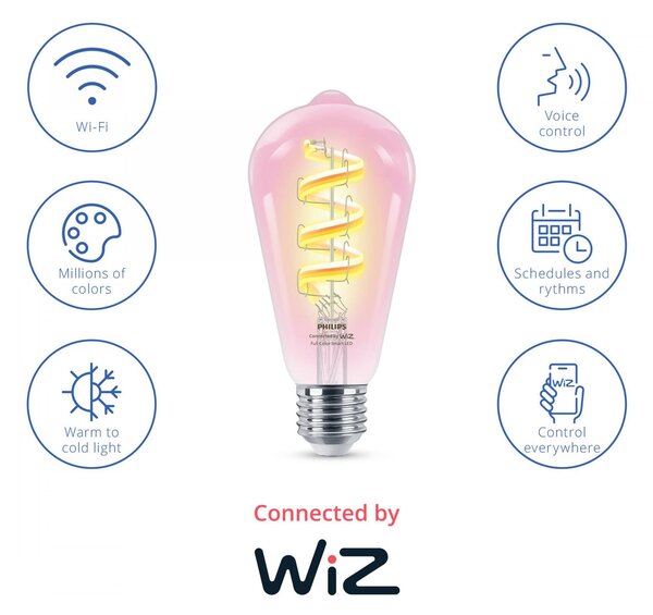 PH 8720169165816 WiZ Smart LED Žárovka s tradičním vzhledem, čirá, 40 W 470lm 2200-6500K (RGB) ST64 E27 - PHILIPS