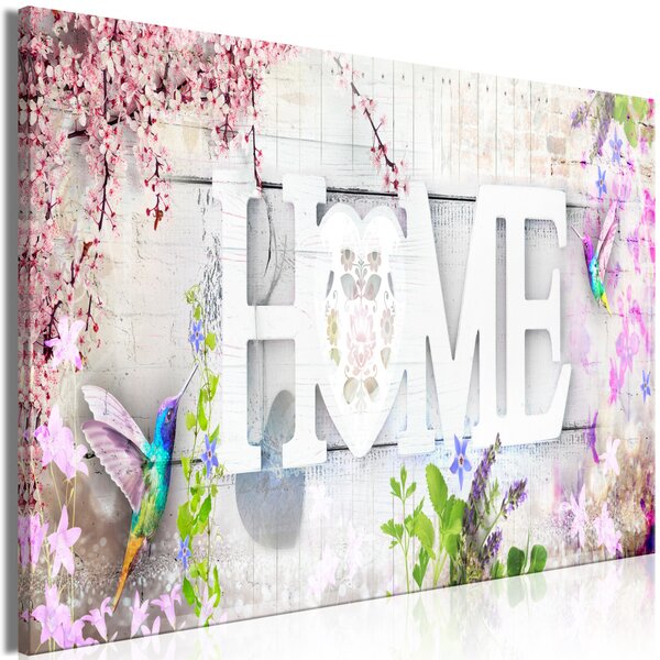 Obraz XXL Domov a kolibříci - růžový