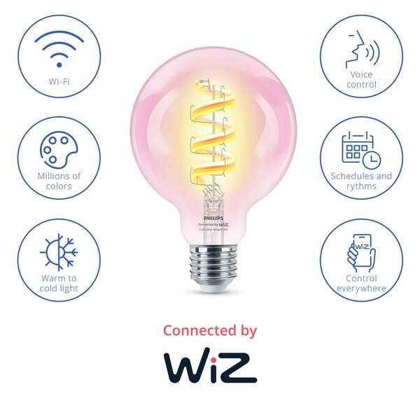 PH 8720169165793 WiZ Smart LED Žárovka s tradičním vzhledem, čirá, 40 W 470lm 2200-6500K (RGB) G95 E27 - PHILIPS
