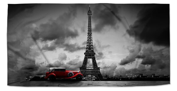 Sablio Ručník Eiffelova věž a červené auto - 50x100 cm