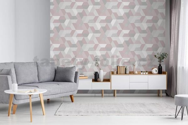 Vliesové tapety na zeď Loft M50903, rozměr 10,05 m x 0,53 m, hexagony šedo-růžové, UGÉPA