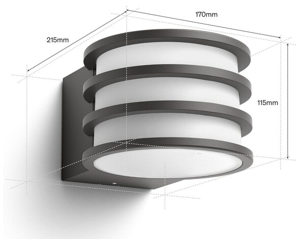 PH 8721103118639 Hue Lucca venkovní nástěnné LED svítidlo A60 WCA antracit 1000-20000K RGB - PHILIPS