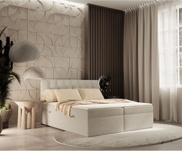 Béžová boxspring postel s úložným prostorem 160x200 cm Novento – Maison de Rêve
