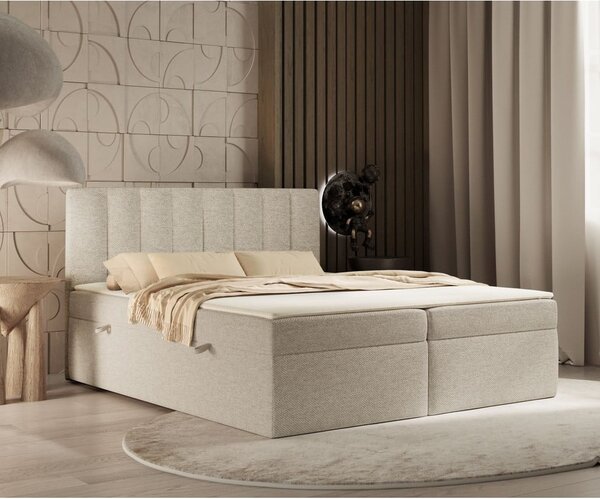 Béžová boxspring postel s úložným prostorem 160x200 cm Novento – Maison de Rêve