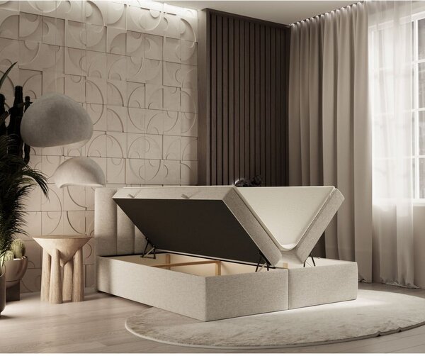 Béžová boxspring postel s úložným prostorem 160x200 cm Novento – Maison de Rêve