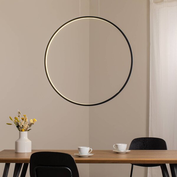 Milagro Lighting LED závěsné světlo Saturno vertikální, černé, Ø 80 cm, kov, Černá, Obývací pokoj / jídelna, Hliník, Moderní