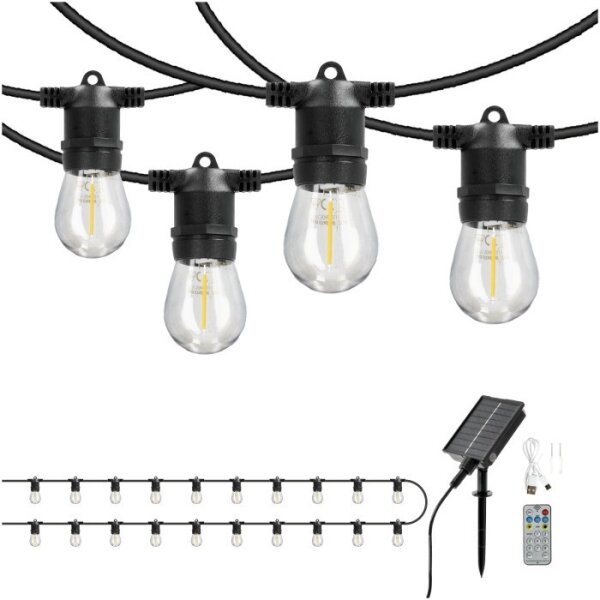 LED Stm solární řetěz STARLIGHT NEO 20xE27/3,7V 2700K IP54 2400 mAh 21,5m + DO