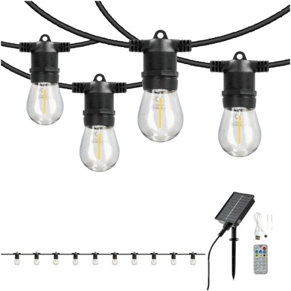 LED Stm solární řetěz STARLIGHT NEO 10xE27/3,7V 2700K IP54 1200 mAh 11,5m + DO