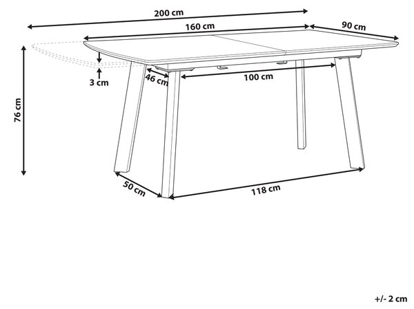 Rozkládací jídelní stůl SALVADOR Tmavě hnědá 160/200 cm 90 cm