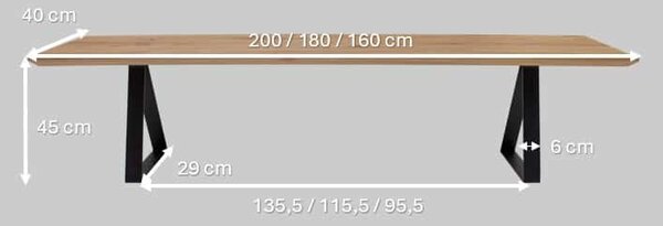 Dubová masivní lavice Delta - 160 cm