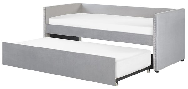Rozkládací postel Umělý samet TROYES 90 x 200 cm Světle šedá