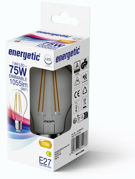 Nordlux Transparentní stmívatelná LED žárovka A60 E27 7,8W