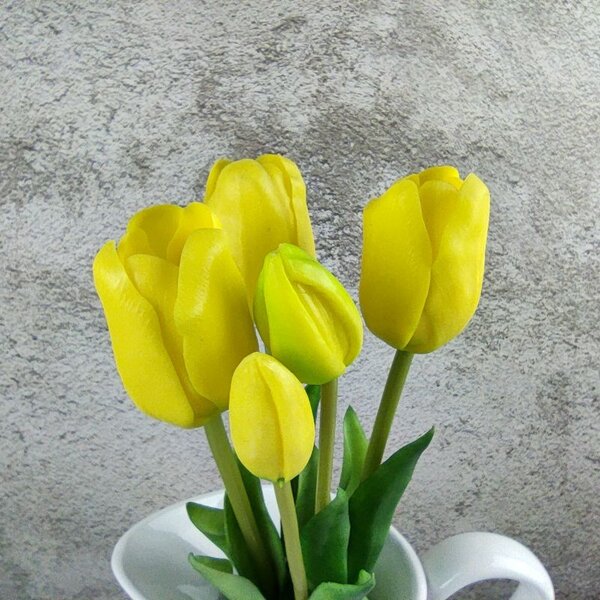 Gumové tulipány žluté- 39 cm, svazek 5 ks