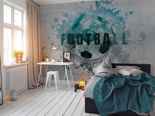 Fototapeta Fotbal je koníček - modrý motiv s fotbalovým míčem a nápisem