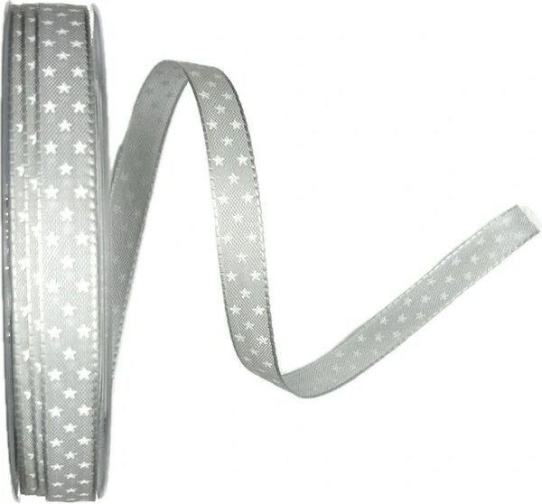 Vánoční stuha MINI STARS SILVER pastelově šedá 15mm x 25m (5,-Kč/m)