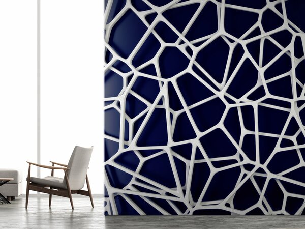 Fototapeta Ocelové spojení - geometrická abstrakce v bílé na modrém pozadí