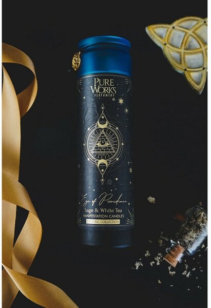 Arome Organická svíce 300 g v barevné vysoké sklenici se střapcem, Sage&White Tea