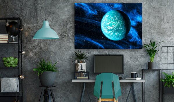 Obraz na akrylovém skle Modrá planeta - vesmírný pohled na vesmír v tmavých barvách