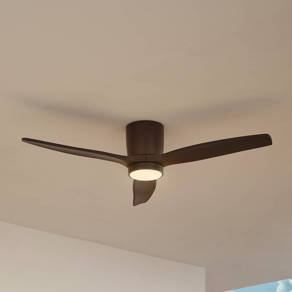 Lucande LED stropní ventilátor Sorin, černý, DC, tichý, IP44, Černá, Pracovna / kancelář, kov, Moderní