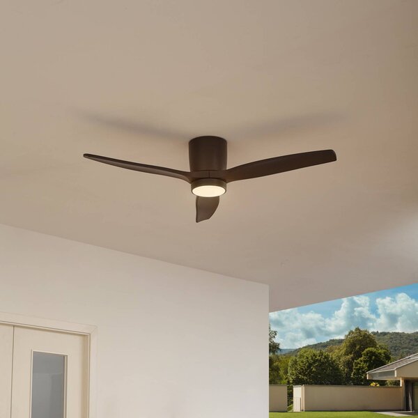 Lucande LED stropní ventilátor Sorin, černý, DC, tichý, IP44, Černá, Pracovna / kancelář, kov, Moderní