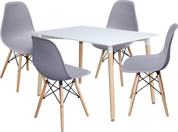 Jídelní stůl 120x80 UNO bílý + 4 židle UNO šedé Mdum