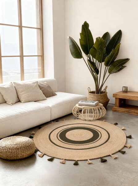 Koberec Hanse Home BASIL přírodní / zlatý / zelený kruh