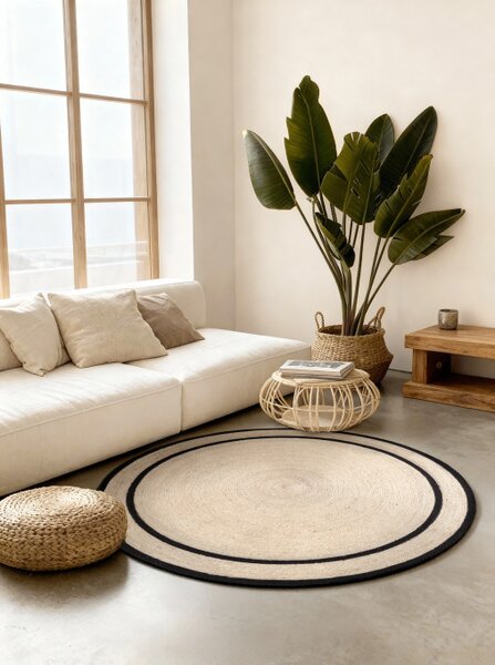 Koberec Hanse Home LINA přírodní / sloní kost / černý kruh