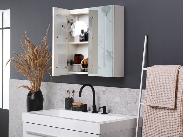 Nástěnná zrcadlová skříňka do koupelny LED CHABUNCO 60 cm 60 cm Bílá