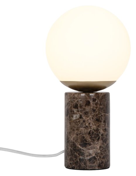 Nordlux Opálově bílá skleněná stolní lampa Lilly s hnědou podstavou